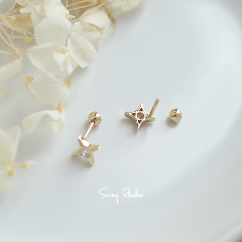 Solid 9K Gold Star Stud Earring, Cross Star, Real Gold Delicate Earrings,Double sided,Screw/Twist Earring Backing - Image 6